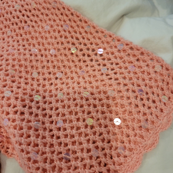 Cynthia Taylor Orange Open Weave Knit Short Sleeve Sweater Shrug Sparkles MED - Picture 10 of 11